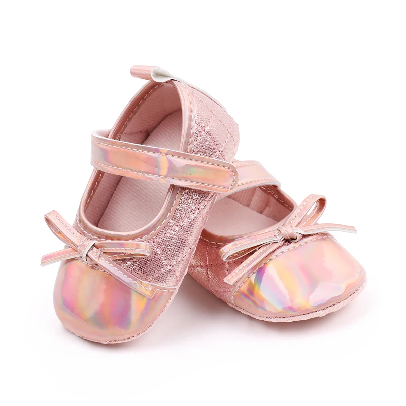 New Spring and Autumn Bright Face Diamond Check Bow Soft Soled Baby Shoes for Girls factory