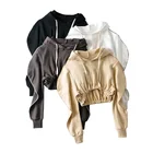 Woman Topshow Custom Solid Color Spring Cotton Pullover Short Cropped Tops Woman Casual Long Sleeve Hoodies