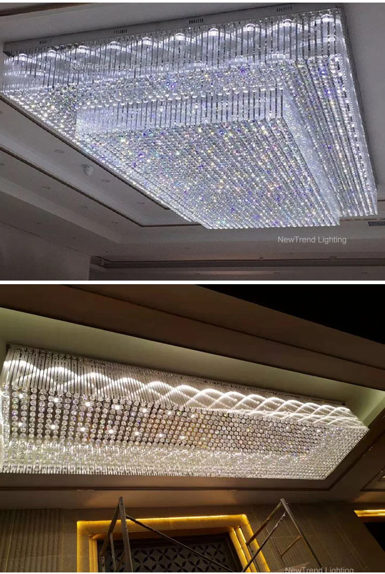 CPL-202 Custom Indoor Decoration Hotel Lobby Banquet Hall Luxury Large Square Round LED Chandelier Ceiling Light supplier