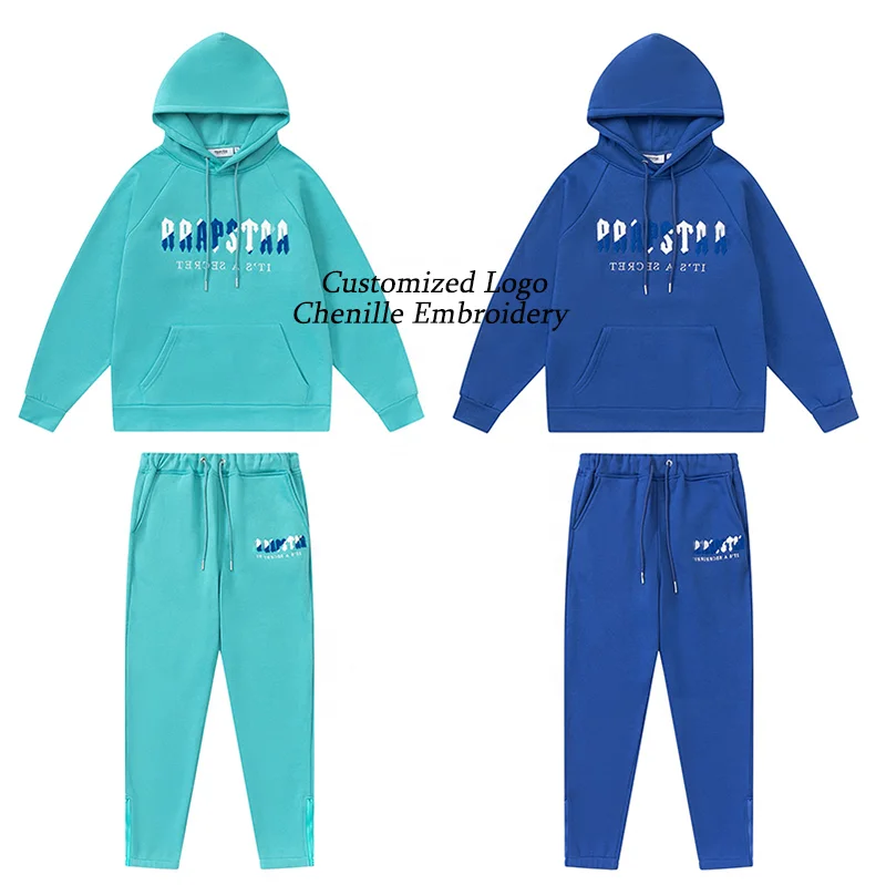 L405-1 OEM Chenille embroidery Wholesale custom sportswear men's slim fit jogging for men hoodie two piece set tracksuit