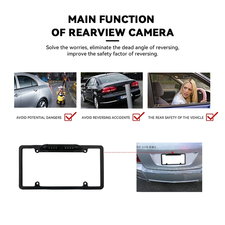 Wemaer Car Reverse Camera US License Plate Ahd Dynamic Trajectory Reference Moving Parking Line Guidline Backup Camera supplier