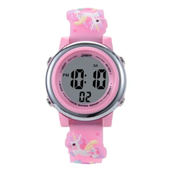 Seven Colors Backlight Cartoon Unicorn Pattern Wrist Watch 3 Atm Waterproof Led Digital Kids Watch For Girls