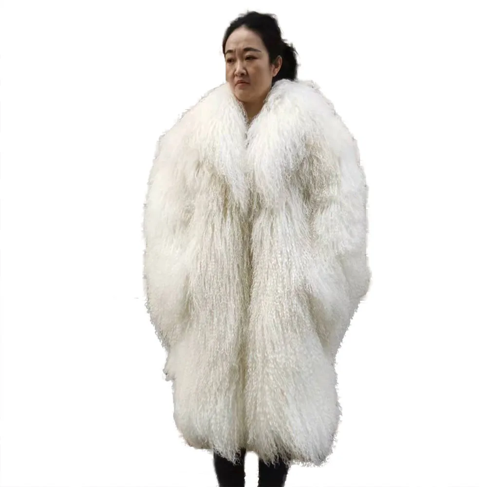 Mongolian Lamb Fur Coat With Big Collar 