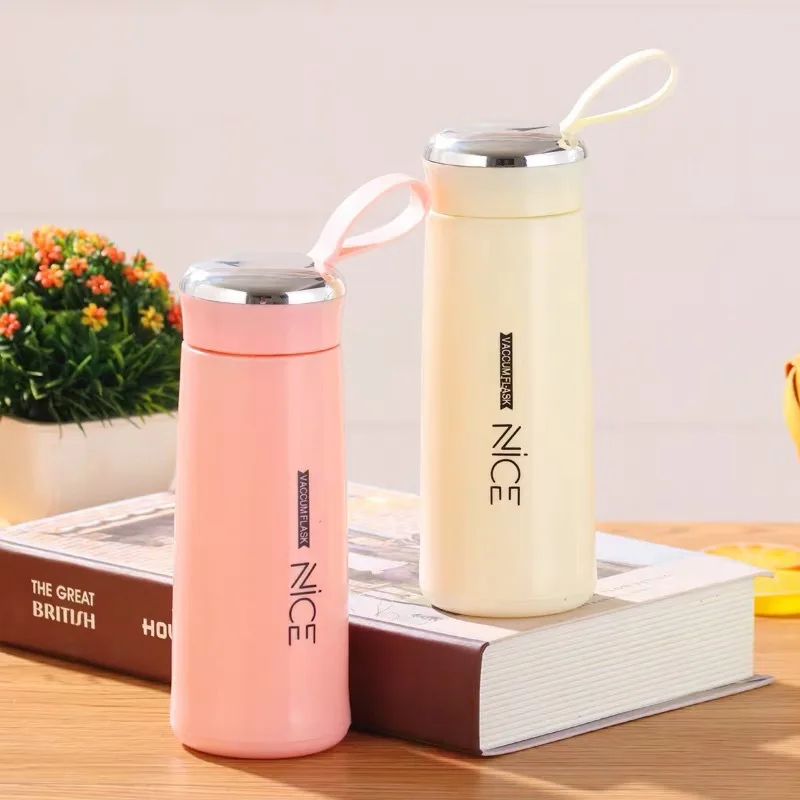 Wholesale New portable rope children's drinking utensils outdoor leakproof 350ml Double Wall Glass Cup Water Bottle