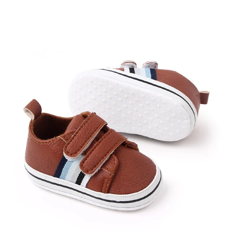 Spring and Autumn 0-1 Year Old Baby Boy Solid Color Striped Soft Soled Casual Toddler Shoes manufacture