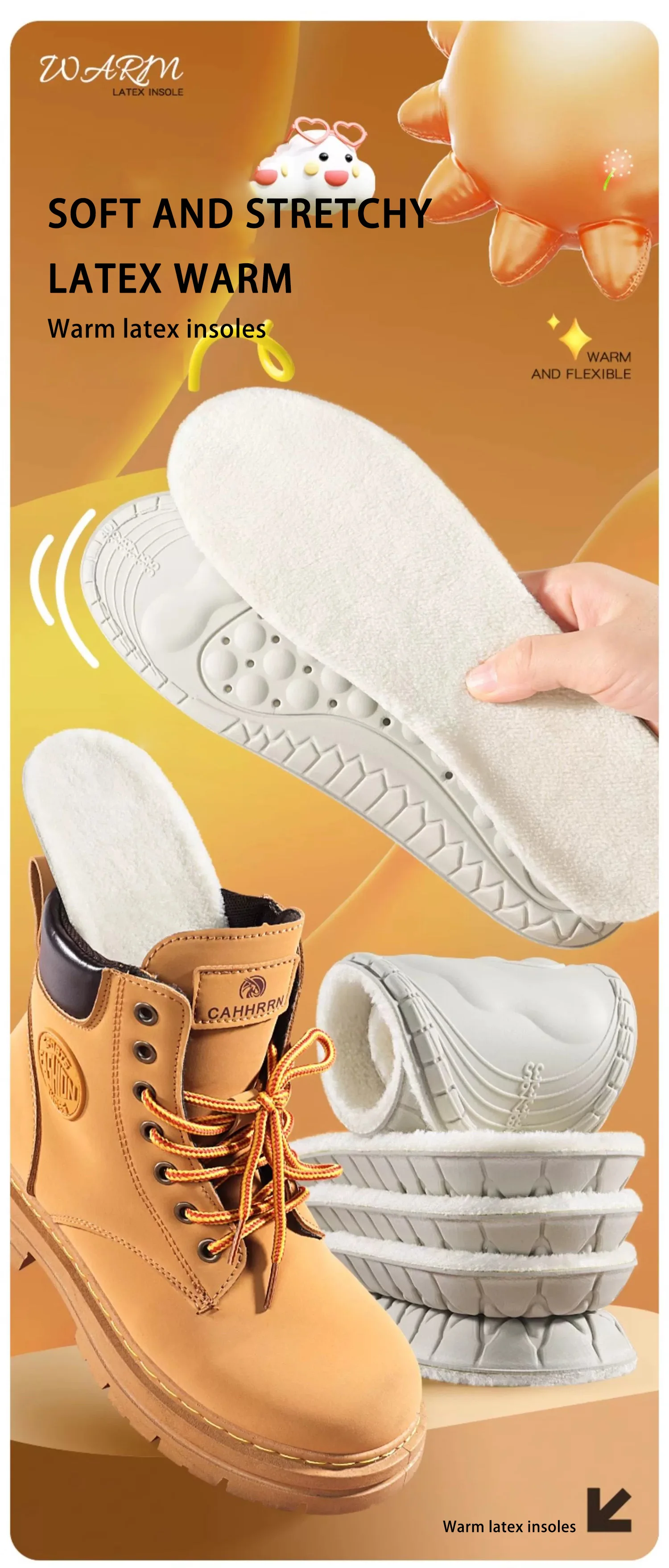 Winter Plush Latex Insoles for Snow Boots, Odor Prevention & Soft Thermal Comfort Winter Plush Latex Insoles for Snow Boots, Odor Prevention & Soft Thermal Comfort