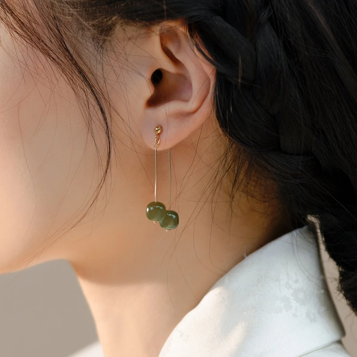 Natural Hetian Jade Light Luxury Niche Temperament 14K Earrings