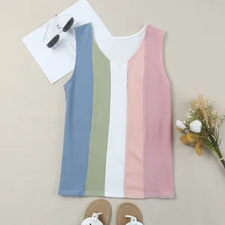Dear-Lover Custom Private Label Fashionable Summer Women Clothing Multicolor Color Block V Neck Waffle Knit Tank Top In Bulk