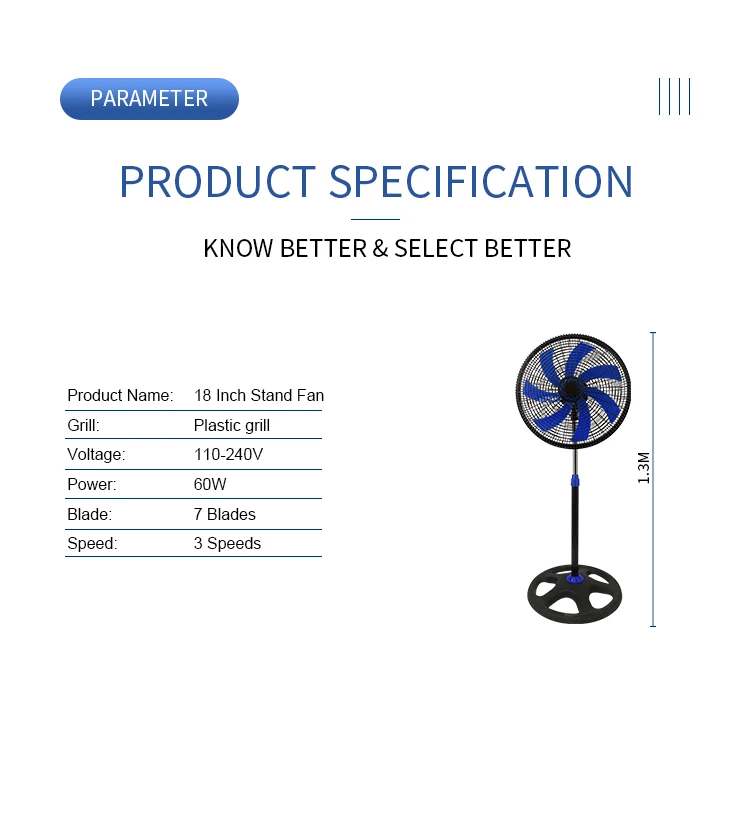 Oscillating Pedestal Stand Fan, 18-inch, 60, Plastic - detail 16