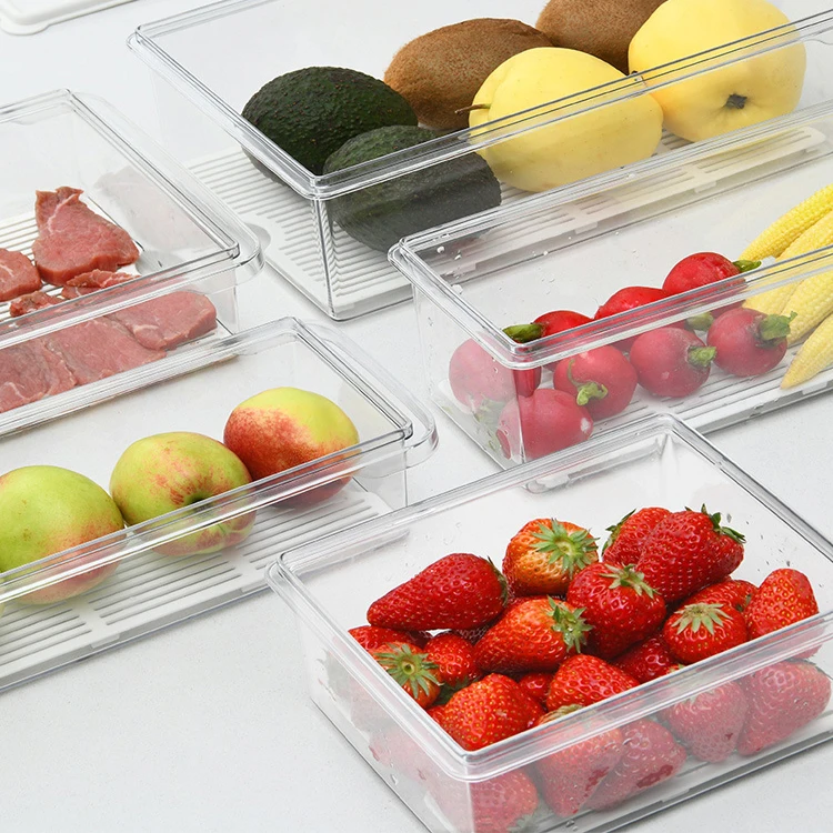 Refrigerator Storage Box Fridge Bins Food Container Inner Strainer Kitchen Organization Plastic Box