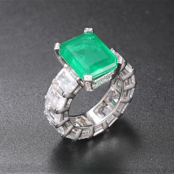 925 sterling silver jewelry iced out cubic zirconia gemstone ring green emerald stone rings