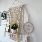 Plant Holder Macrame Wooden Floating Shelf Wall Hanging Decor Woven Plant Flower Hanger Pot Hanging Holder