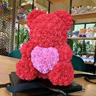 Flower Valentines Day Gift Artificial Flower Big Rose Bear 35CM Bulk Foam Teddy Rose Bears With Box