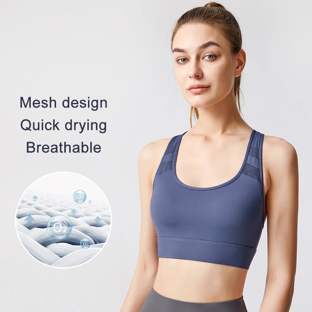 Customizable Breathable Mesh Comfortable Quick Drying Black Activewear High Impact Sports Bra Girls Gym Wear