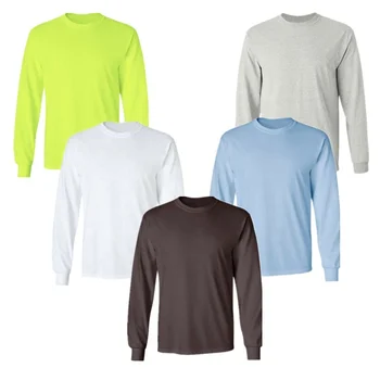 Bulk printable blank crewneck t shirt basic heavyweight t-shirt 100% cotton long sleeve tees custom cheap long sleeve t shirts