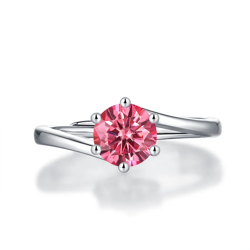 HMOIS factory price adjustable crystal ring S925 silver pink diamond round moissanite engagement ring