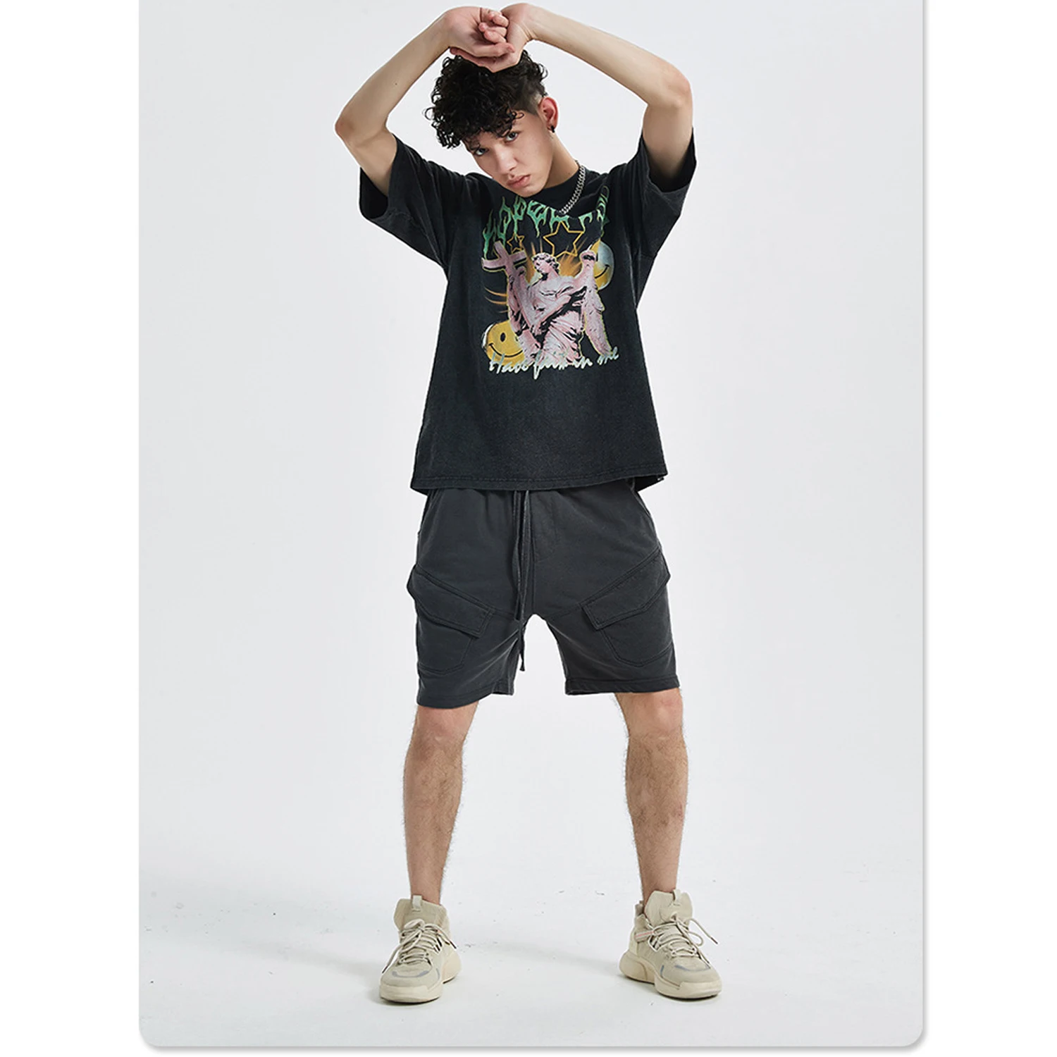 New Men's Summer T-Shirt 100% Cotton Loose Short-Sleeved with Neck Collar Eco-Friendly and Anti-Pilling Fashion Letter Print