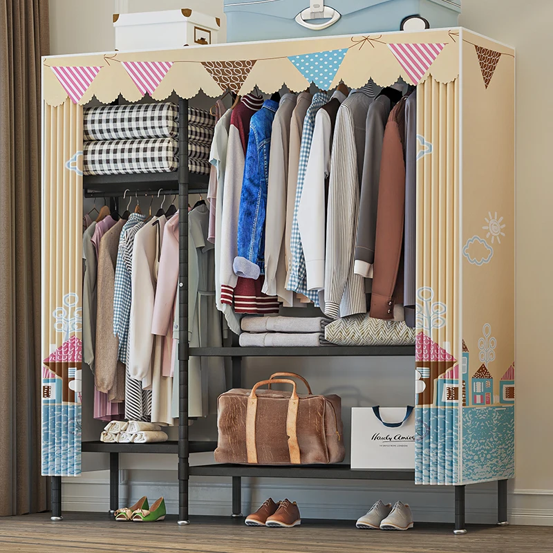 Bedroom Cloakroom Simple Wardrobe Non Woven Clothes Closet Portable Wardrobe With Hanging Rails