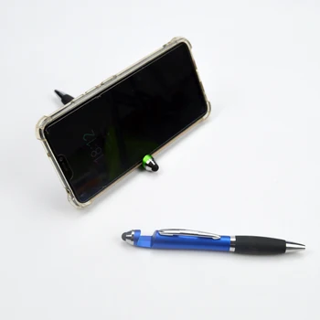 Rubber grip custom print promotional phone holder plastic ballpoint ball pen with active stylus
