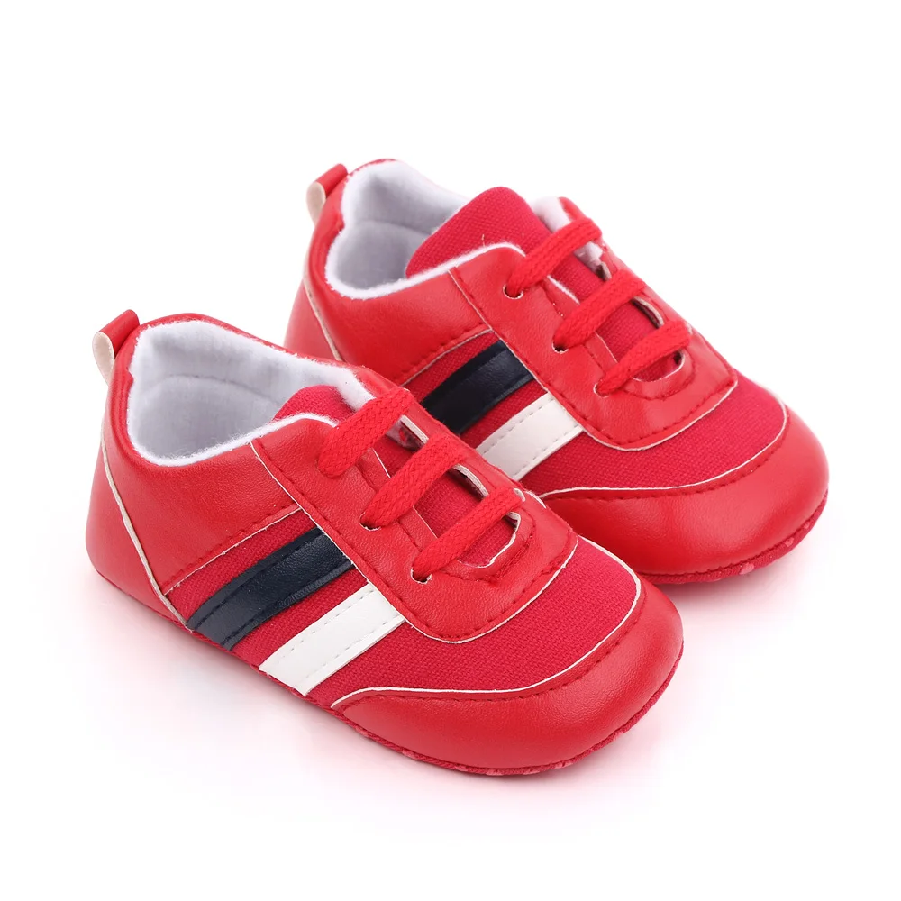 Spring and Autumn Baby Boys Matching Color Striped Soft Soled Infants Walking Shoes details
