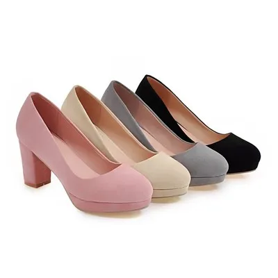 New Fashion Style 7.5CM Heels Women Pumps Shallow Ladies Platform Shoes Round Toe Square Heels Women Wedding Shoes