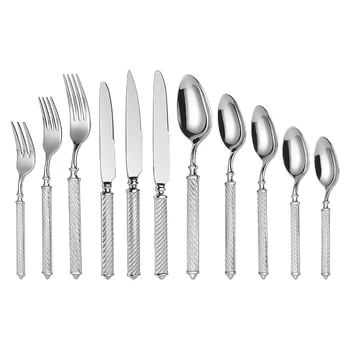 MASHENG Hot Sell Starred Hotel Silverware High Mirror Polish Flatware Stainless Steel Silver Black Champagne 4 pcs Cutlery Set