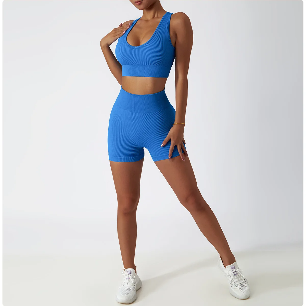 2022 Custom Logo Fitness ropa deportiva conjunto yoga sets  2 Piece Workout Women Ribbed Seamless gym activewear