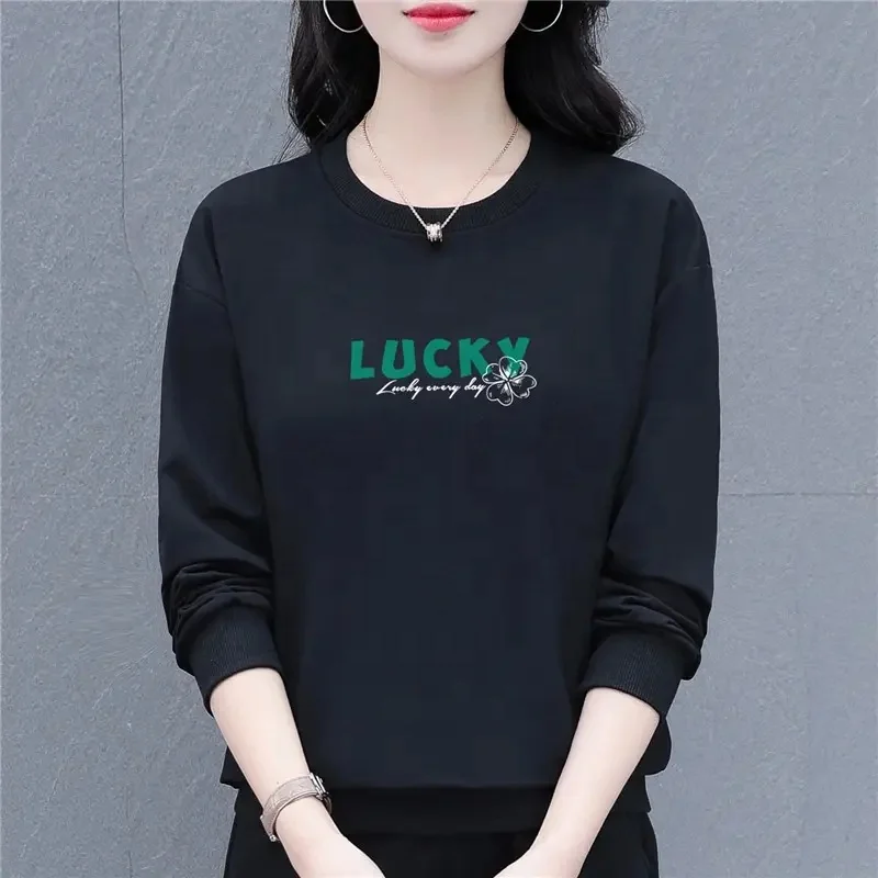 Women's long-sleeved sweatshirt casual crew neck loose pullover hoodie wool autumn top