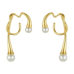 Fashion 18K Gold Plated Brass Jewelry Irregular Knot Double Pearl Ear Clip INS Accessories Earrings E201148
