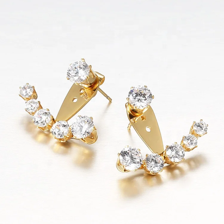 Fashion Jewelry Crystal Gold Color Earrings Zirconia Stone Stud Earring Stainless Steel Earing for Women Wholesale E5208