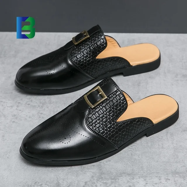 Summer Breathable Cool Fashion Slippers Leather Dress Loafers Comfortable Men Casual Half Shoes