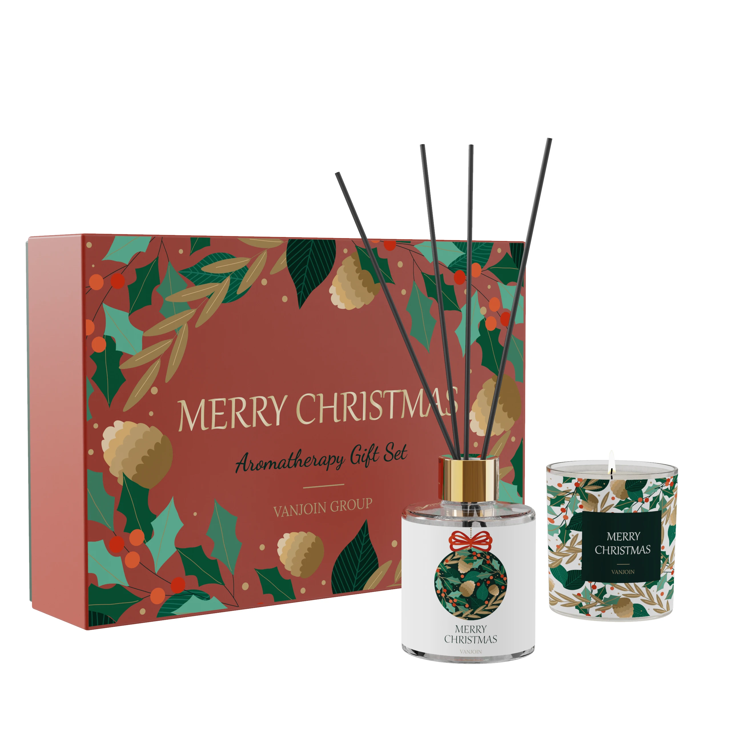 Christmas New Year Packaging Set Pack Empty Glass Candle holder Glass Candle jar Reed Diffuser Glass Bottle With Custom Gift Box