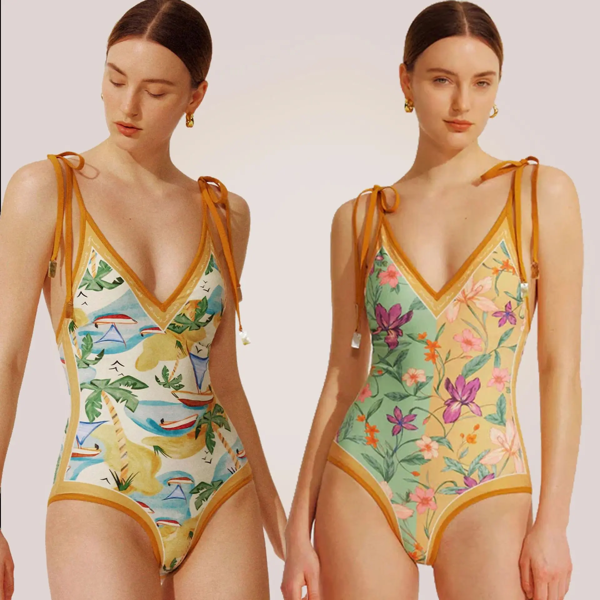 Reversible wearable swimsuit halter vintage bikini women one-piece swimsuit reversible suit ins style
