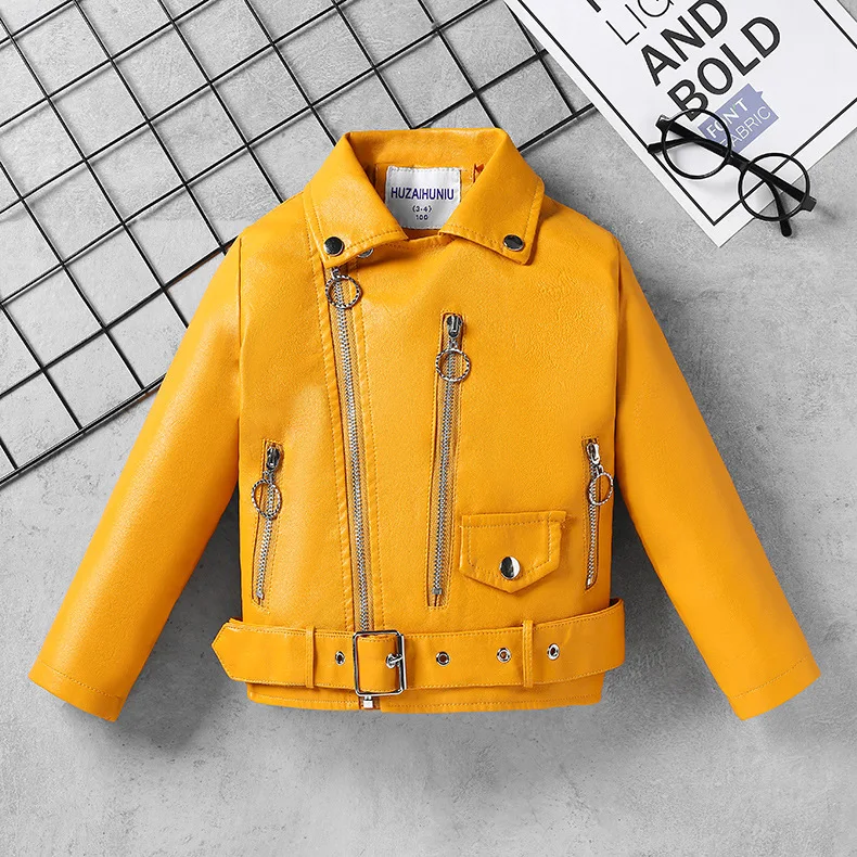 Good quality children's pu jacket toddler boys girls fashion outwear solid motorcycle coat kids clothing with zipper