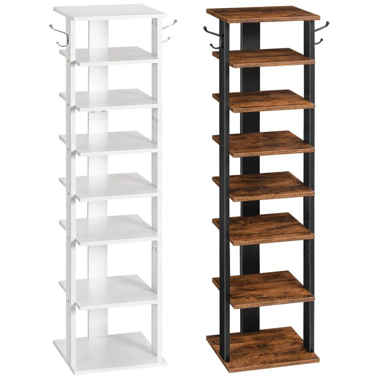 Wholesale White Tall Narrow Shoe Stand Storage 8 Tier Vertical Small Shoe Racks Organiser Wood Shelves for Shoes Bedroom