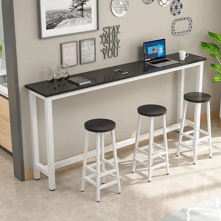 New Design Modern Rectangle Long Wood Home Coffee Metal Frame Height Bar Table And Stools