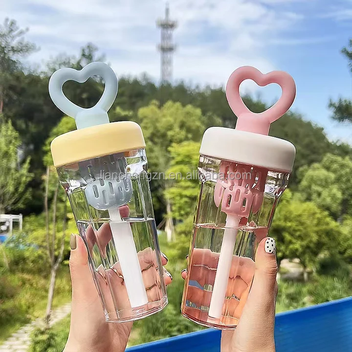 600Ml Summer Plastic Water Bottle With Straw For Hiking Sports 22 600Ml Wholesale Promotional Portable Summer Students Plastic Mineral Water Bottle With Straw For Hiking Sports