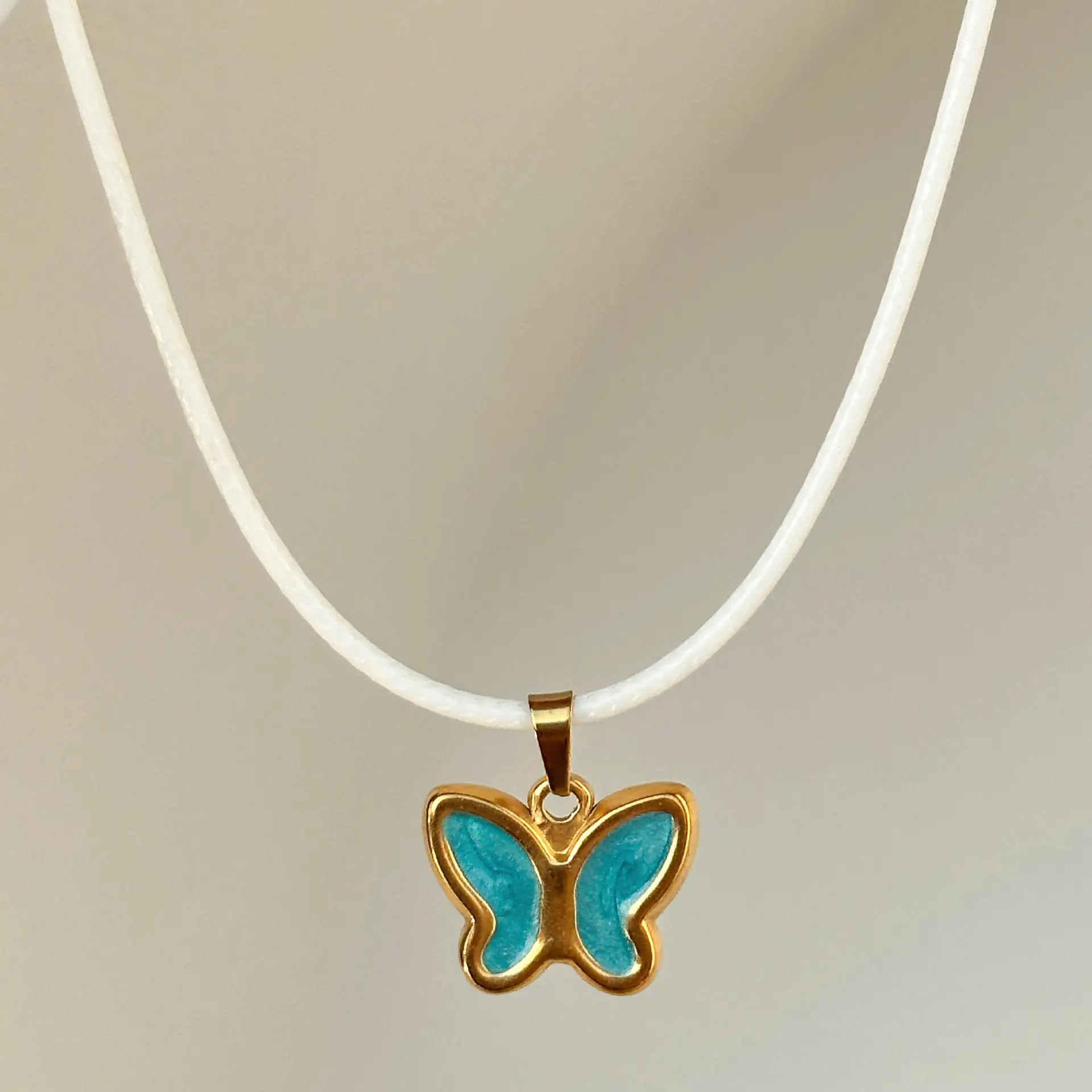 new fashion leather necklace cord 18k gold plated enamel butterfly choker necklace