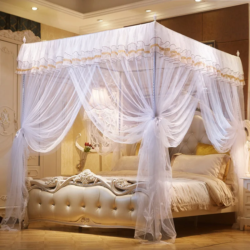 180*200*190Cm Romantic Princess Queen Size Double Canopy Tent Mesh Embroidery Lace Pleated Mosquito Net For Bed