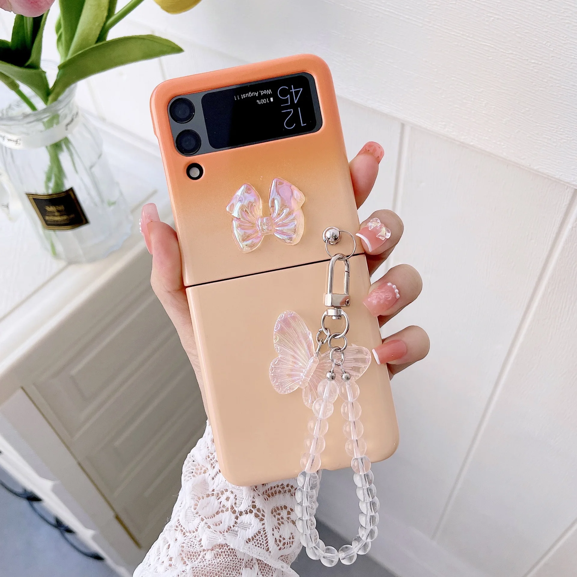 cute gradient folding phone cases for samsung z flip 3 4 5g