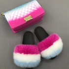 Handbags Fur Slides Handbag Sets Purse 2021 Trendy Women Jelly Purse Handbags Fur Fluffy Slide Sandals Purse Set