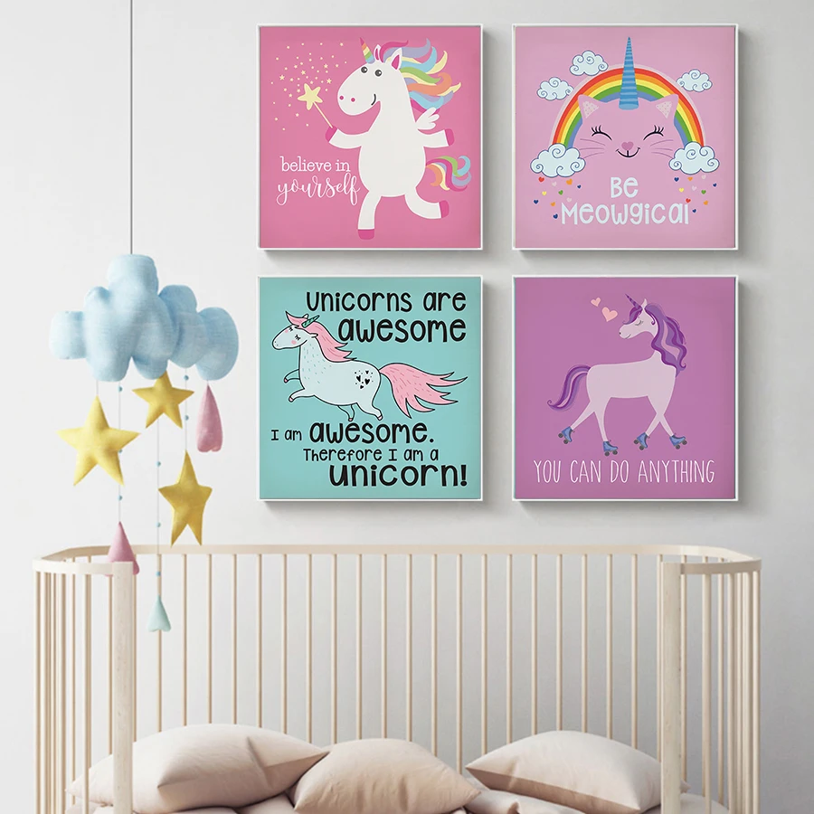 Details about   Cartoon Unicorn Moon Canvas Poster Nursery Art Print Baby Kids Room Decoration 