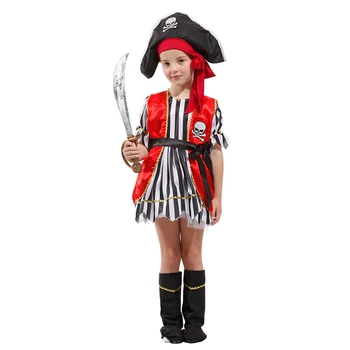Children White Black Stripe Pirate Skeleton Costume Halloween Crossdressing Halloween Party Costumes For Kids Girls