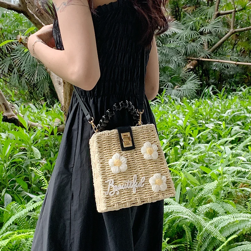 HUAYI 2024 New Paper rope round straw hand woven fashion  women's bag holiday beach bag