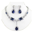 Jewelry Sets Amazon Hot Selling Gold Plated Alloy Blue Zircon Necklace Earrings Wedding Jewelry Sets