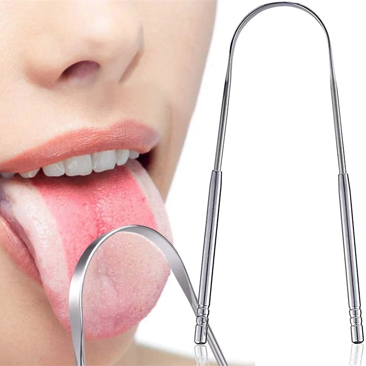 Custom Logo U-Shape Tongue Cleaners Silver Stainless Steel Surgical Grade Tongue Scraper for Oral Health