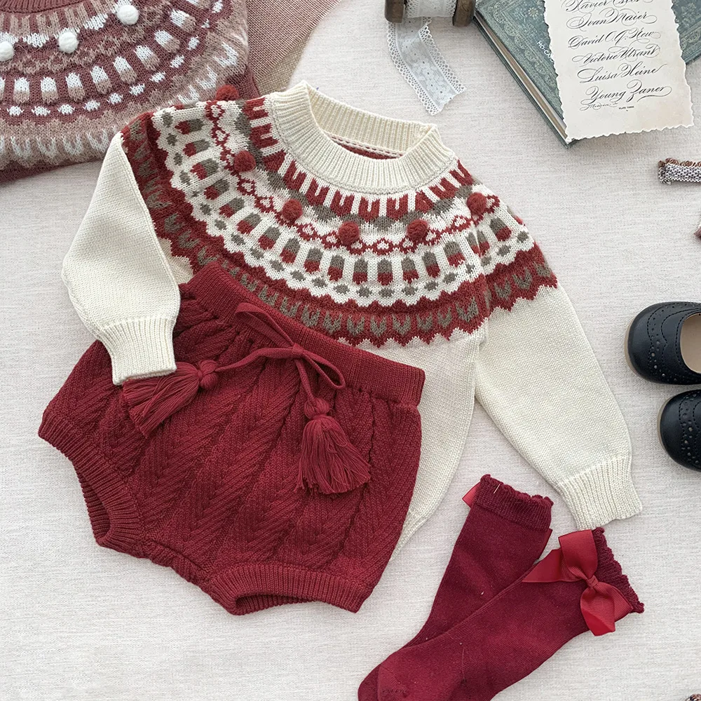 Autumn Winter Baby Christmas sweater jacquard ball pullover sweater Baby new