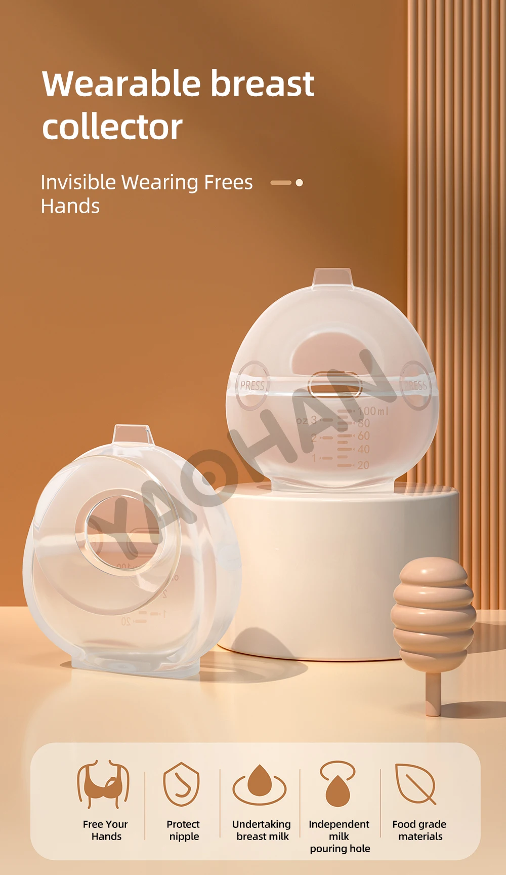 Portable Silicone breast feeding bra Hand-Free Wearable Breast Pump Manual Breast Milk Collector for Baby & Kids Dining