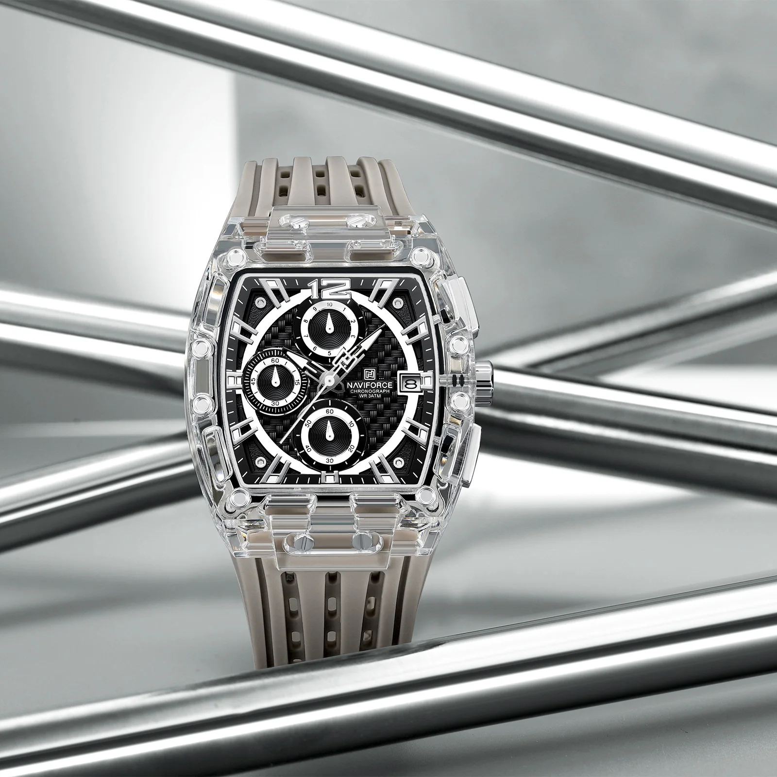 NAVIFORCE 7105新设计透明酒托手表男士石英表防水奢华运动户外蒙特霍姆