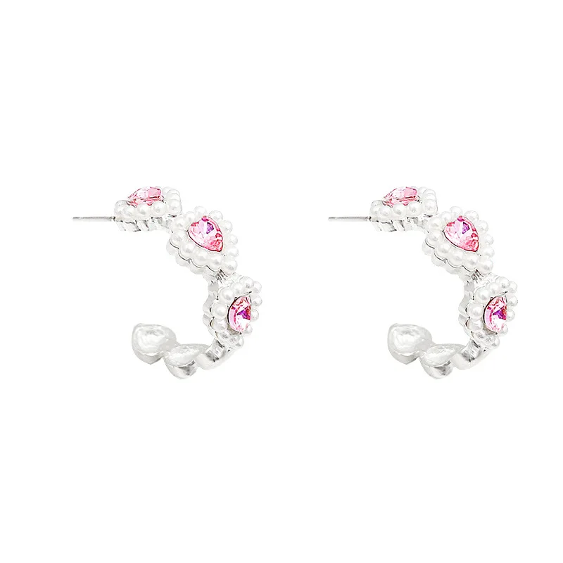 2023 New Fashion Small Fresh Light Luxury Niche High-End Design Sense Rhinrhinous Pink Love Earrings